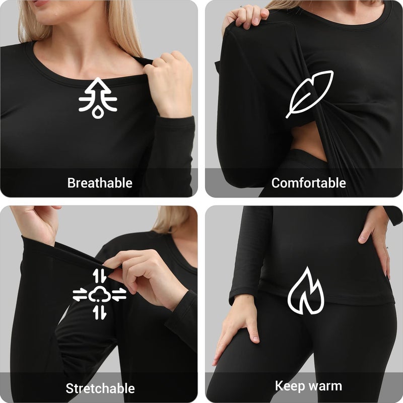 PISIQI Thermal Underwear Women Ultra-Soft Long Johns Set Base Layer Skiing Winter Warm Top & Bottom (XXL, Black) - Image 4